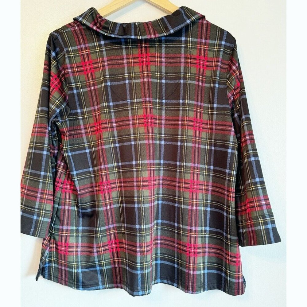 Ali Miles Red Plaid Cowl Neck 3/4 Sleeve Top Womens Large Petite Cottagecore - Picture 8 of 9